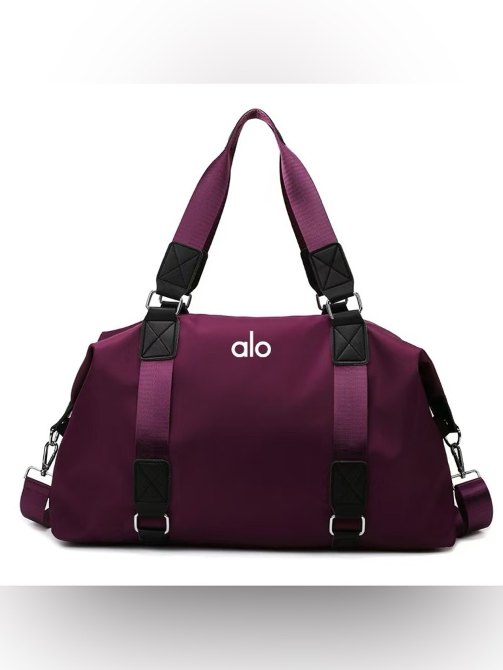ALO Yoga Plum Travel Duffel with Contrast Straps